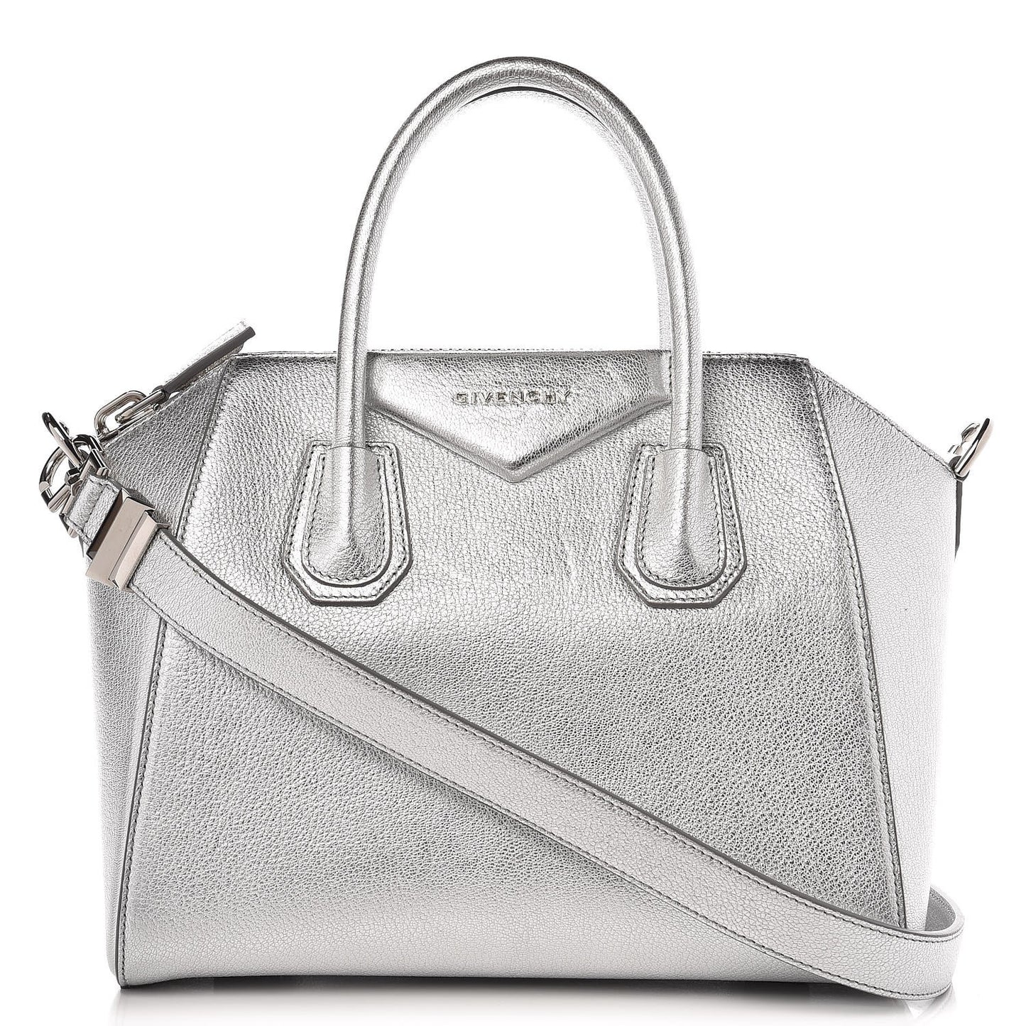 Metallic Sugar Goatskin Small Antigona Silver