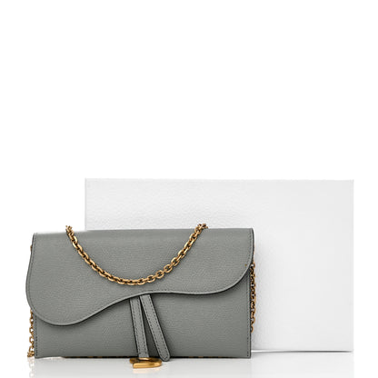 Christian Dior Grained Calfskin Saddle Chain Wallet Pouch Grey Stone 15 of 15