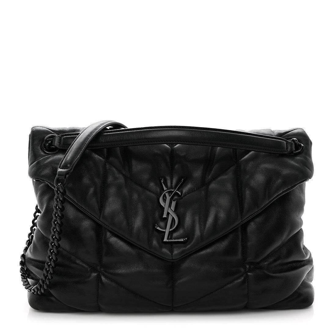 Saint Laurent Lambskin Quilted Monogram Monochrome Small Loulou Puffer Chain Satchel Black 1 of 10