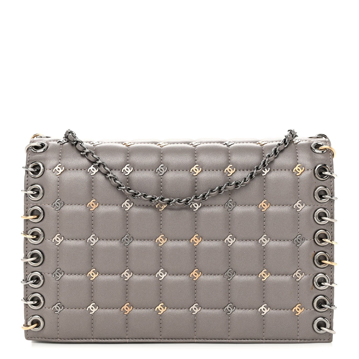 Chanel Lambskin Chocolate Bar Piercing CC Studded Small Chain Flap Bag Grey 1 of 12