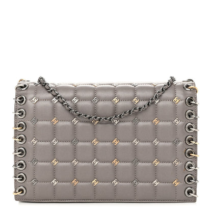 Chanel Lambskin Chocolate Bar Piercing CC Studded Small Chain Flap Bag Grey 1 of 12