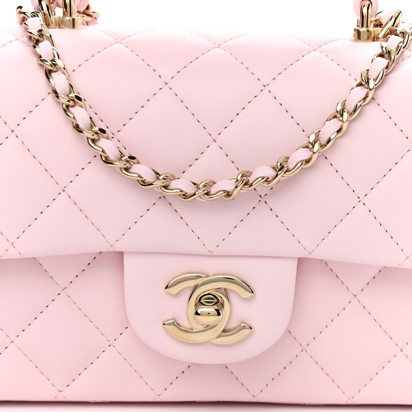 Lambskin Quilted Mini Top Handle Rectangular Flap Light Pink