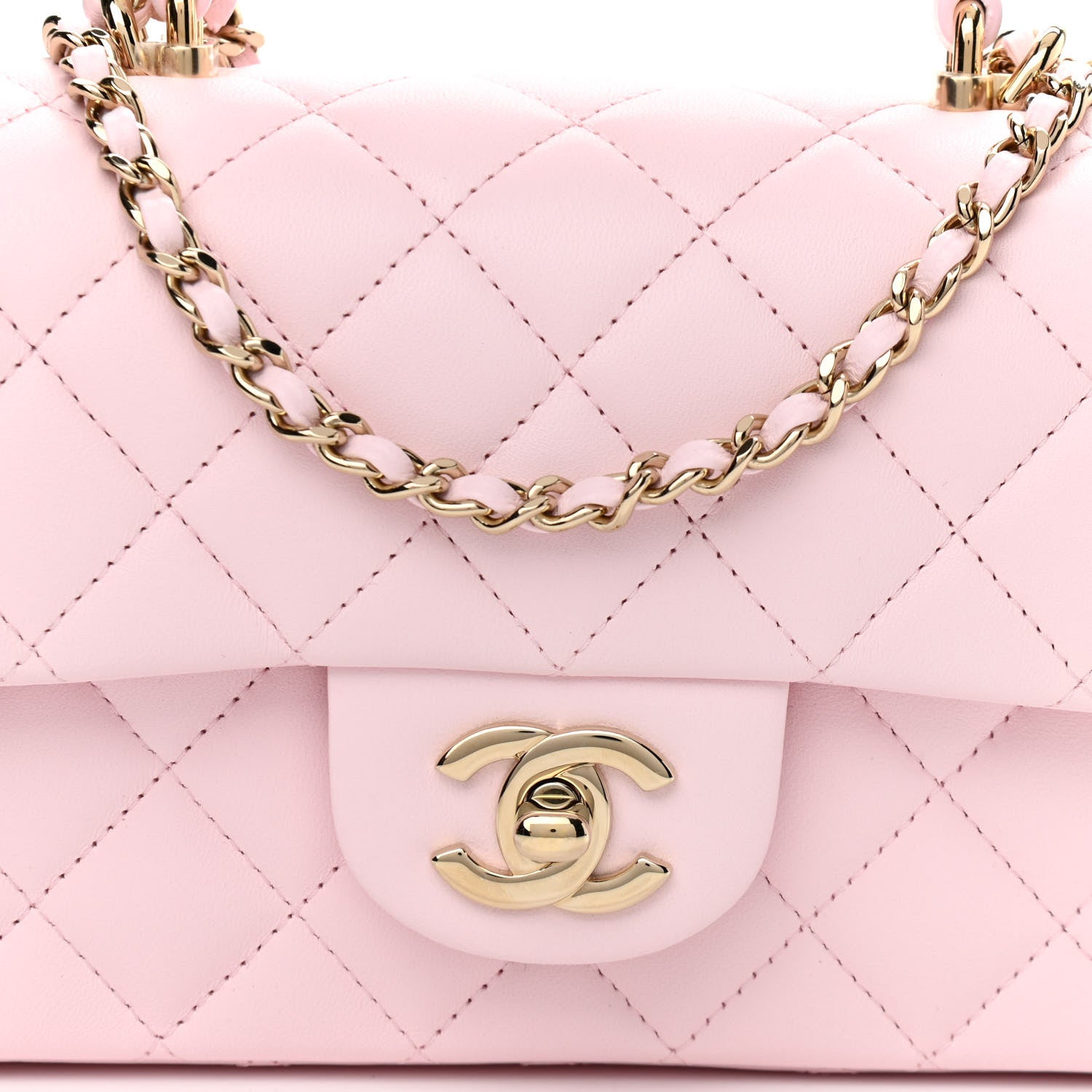 Chanel Lambskin Quilted Mini Top Handle Rectangular Flap Light Pink 8 of 10