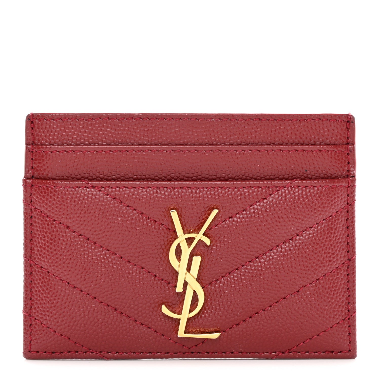 Saint Laurent Grain De Poudre Matelasse Chevron Monogram Credit Card Case Opyum Red 1 of 12