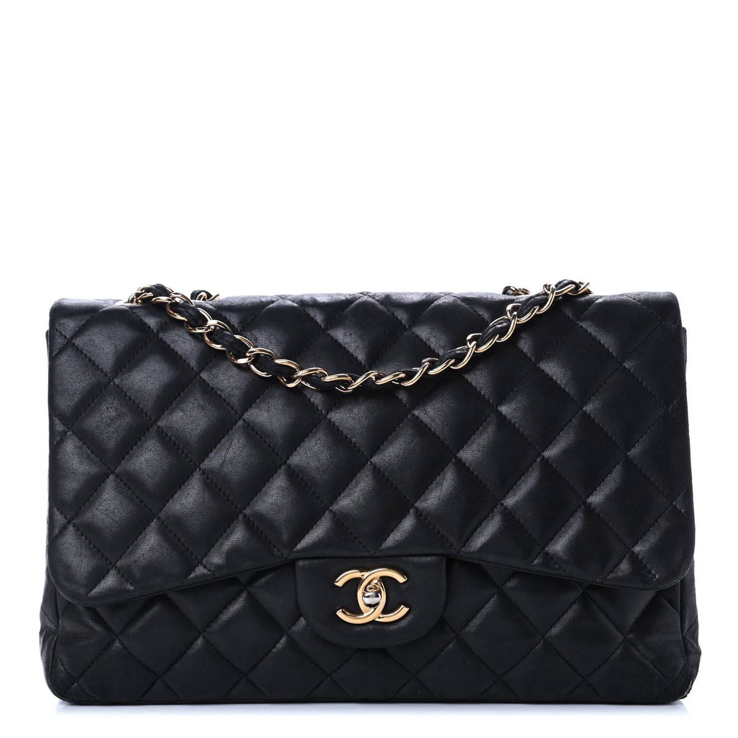 Lambskin Quilted Jumbo Single Flap Black