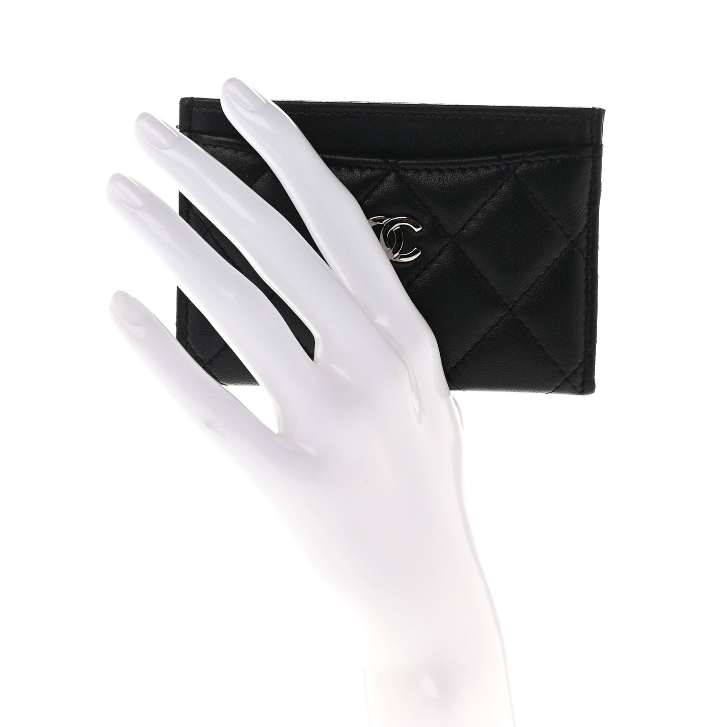 Lambskin Quilted Card Holder Black