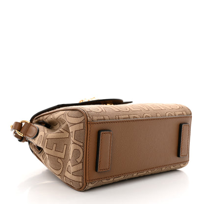 Versace Calfskin Canvas Allover La Medusa Small Top Handle Handbag Brown 4 of 10