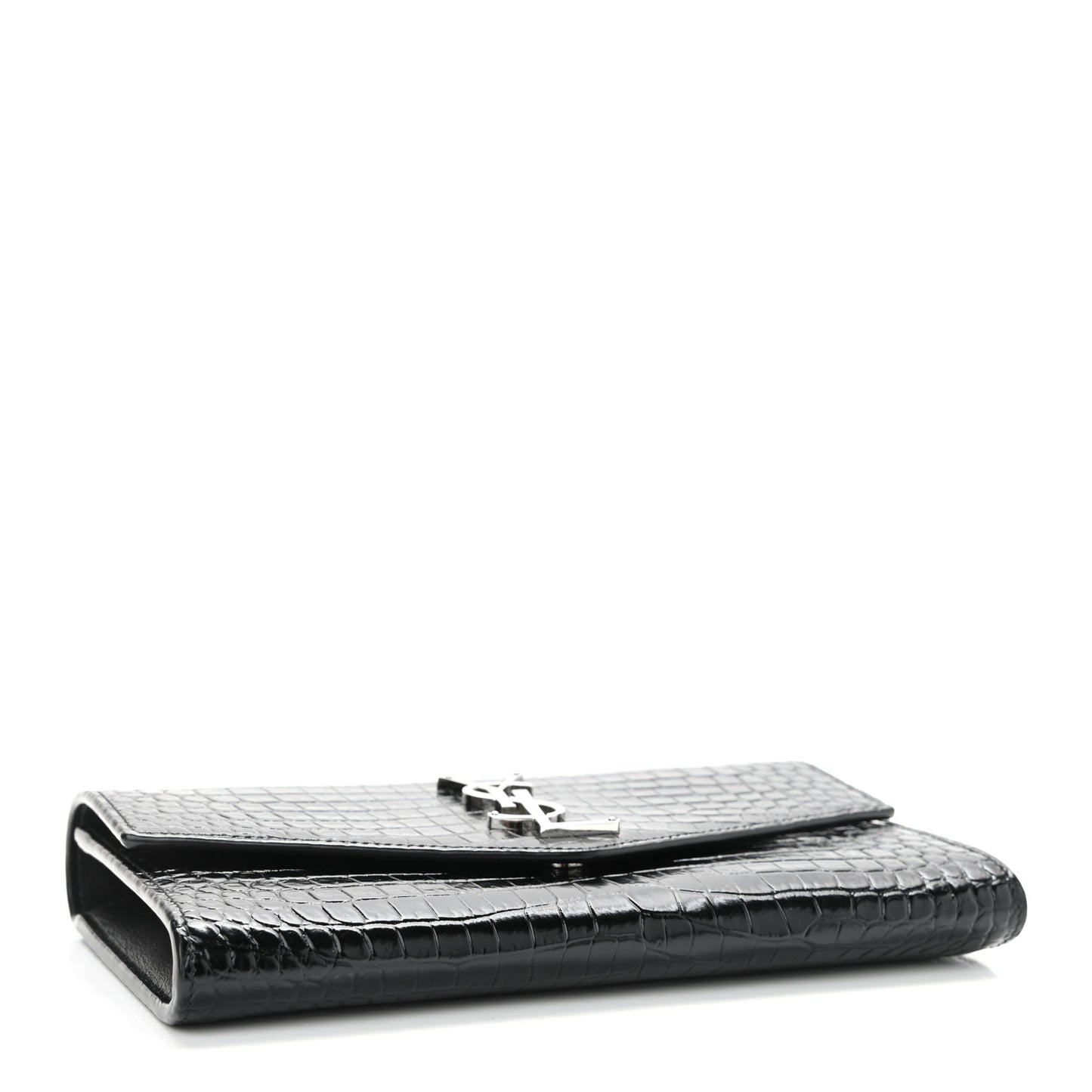 Calfskin Crocodile Embossed Monogram Uptown Chain Wallet Black