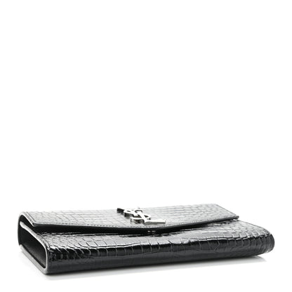 Saint Laurent Calfskin Crocodile Embossed Monogram Uptown Chain Wallet Black 4 of 11
