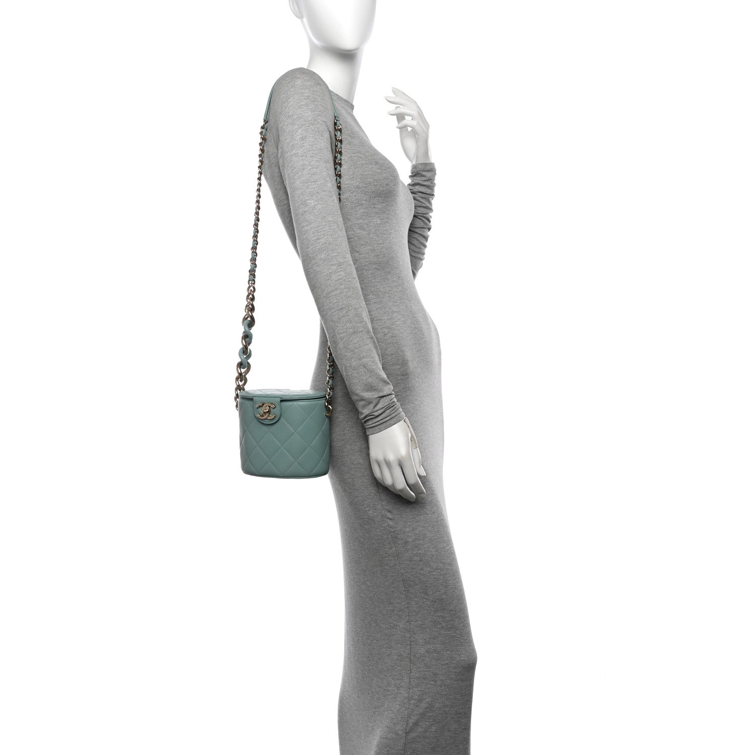 Chanel Lambskin Resin Elegant Chain Vanity Case Light Blue 2 of 10