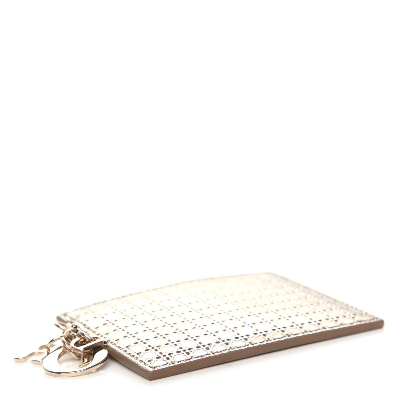 Metallic Patent Micro-Cannage Lady Dior Card Holder Gold