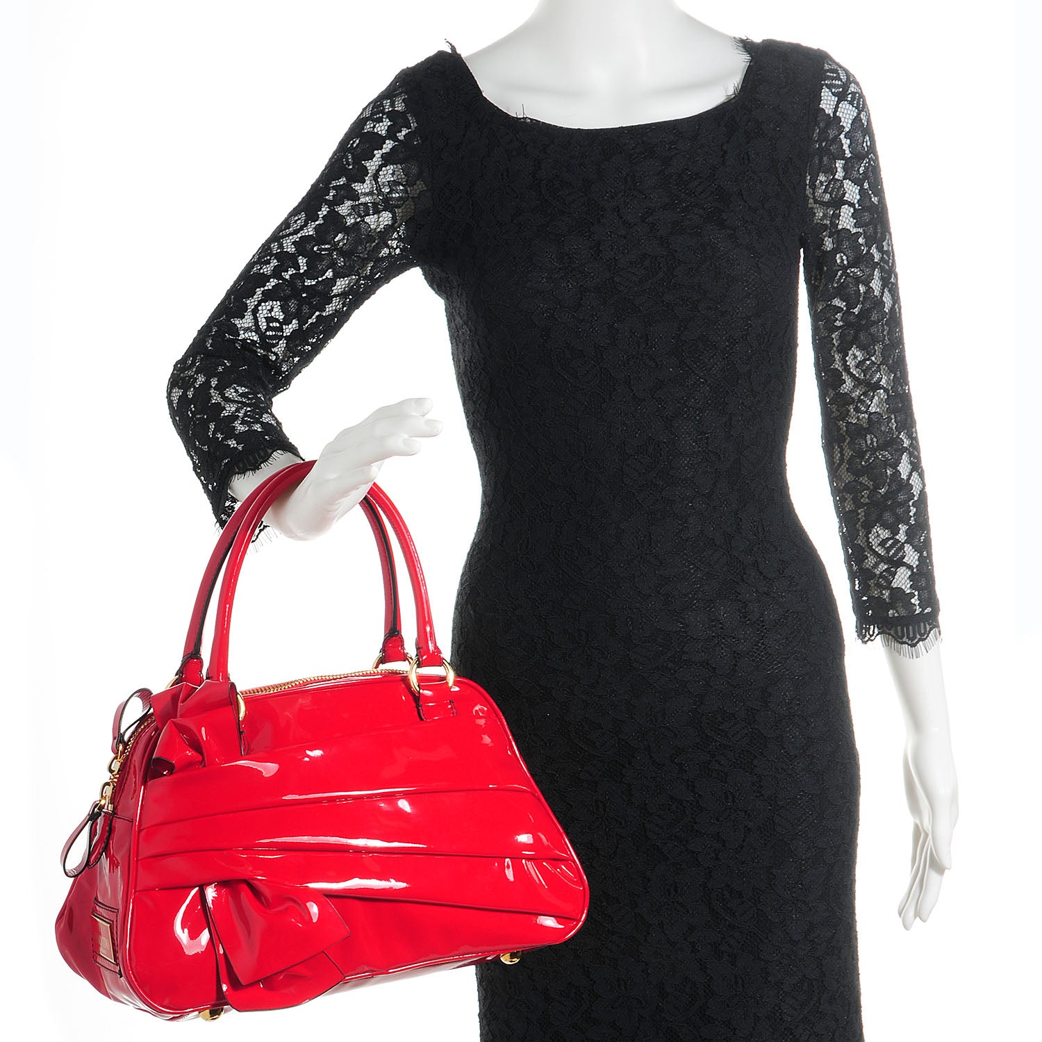 Valentino Garavani Patent Lacca Bow Bowling Bag Red 2 of 9