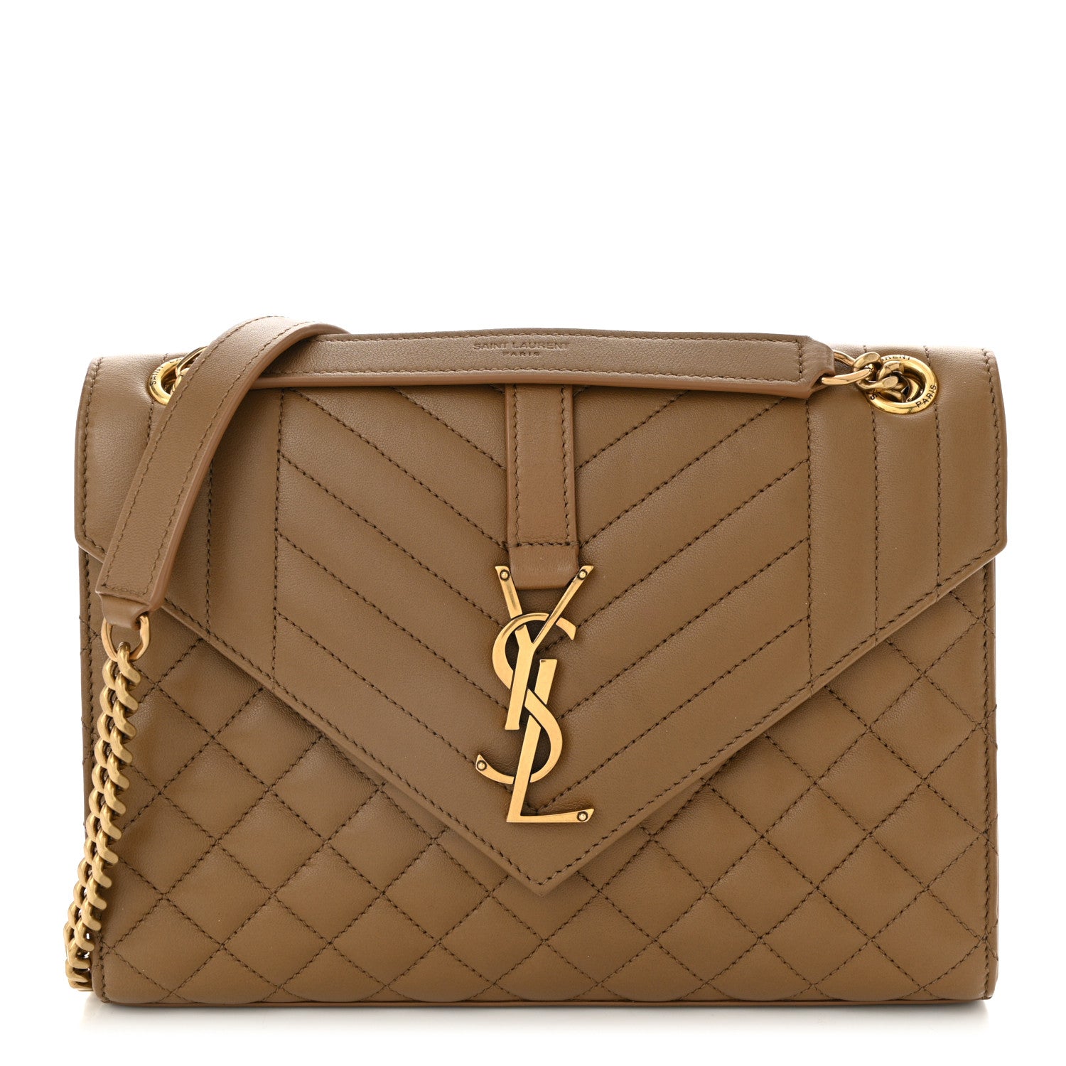 Saint Laurent Lambskin Mixed Matelasse Triquilt Medium Monogram Satchel Dark Cork 1 of 10