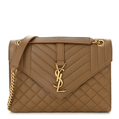 Saint Laurent Lambskin Mixed Matelasse Triquilt Medium Monogram Satchel Dark Cork 1 of 10