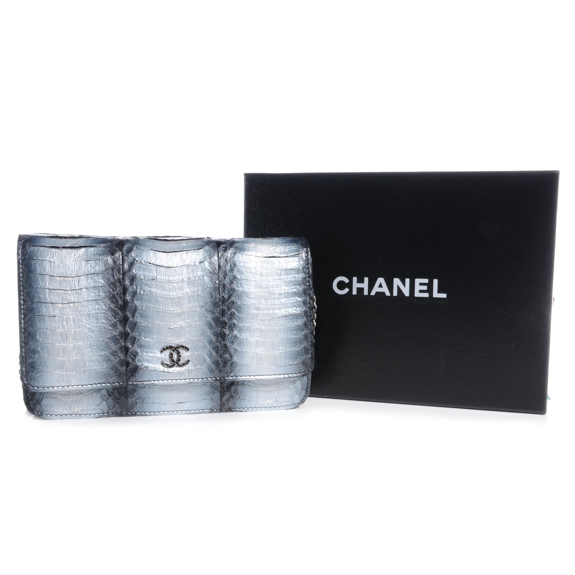 Chanel Python Wallet On Chain WOC Blue and Silver 5 of 8