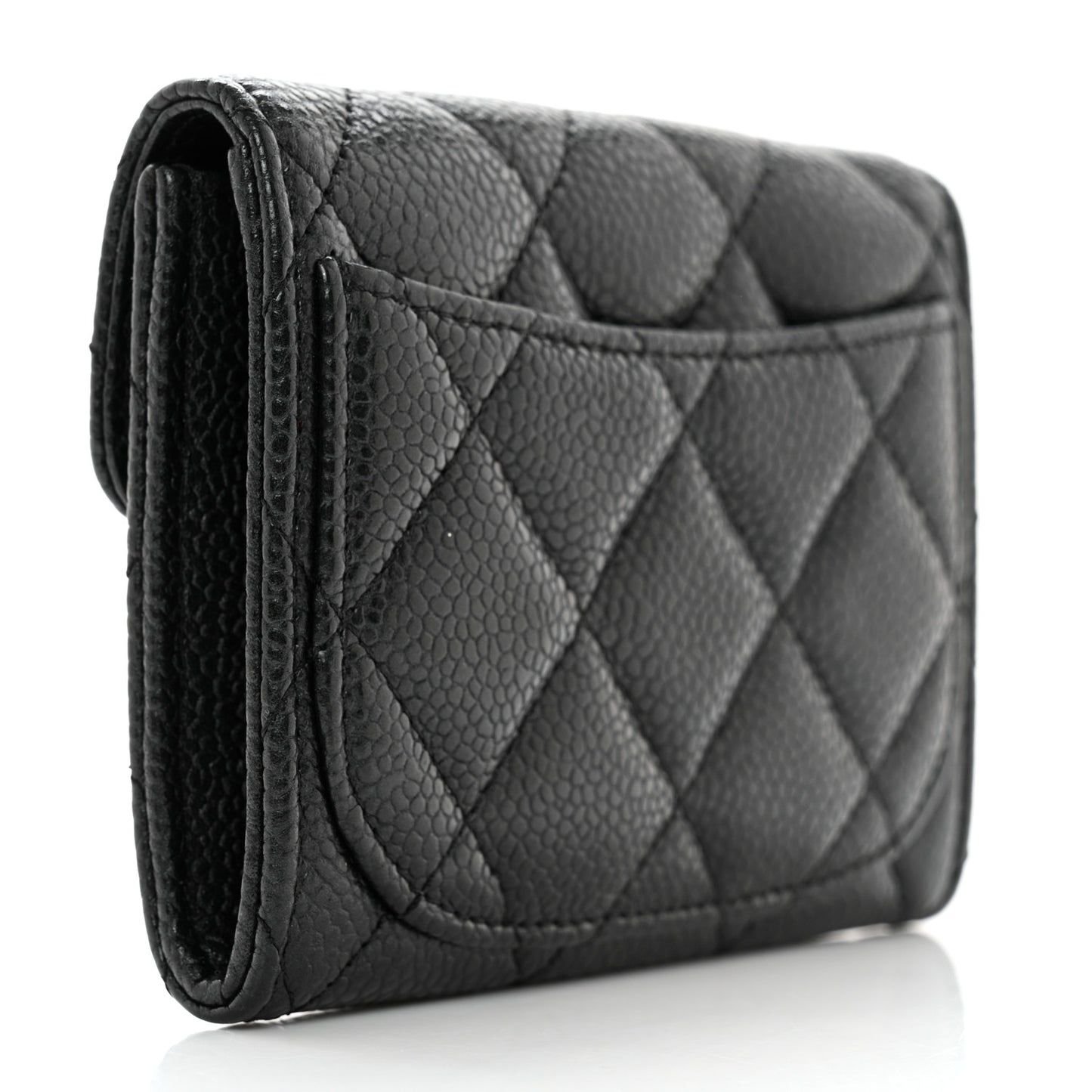 Caviar Quilted Flap Card Holder Wallet Black