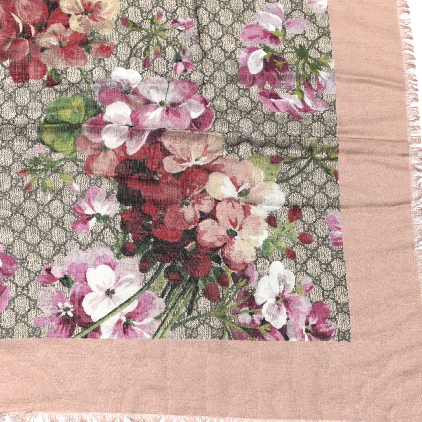 Modal Silk GG Monogram Gery Square Scarf Shell Light Brown