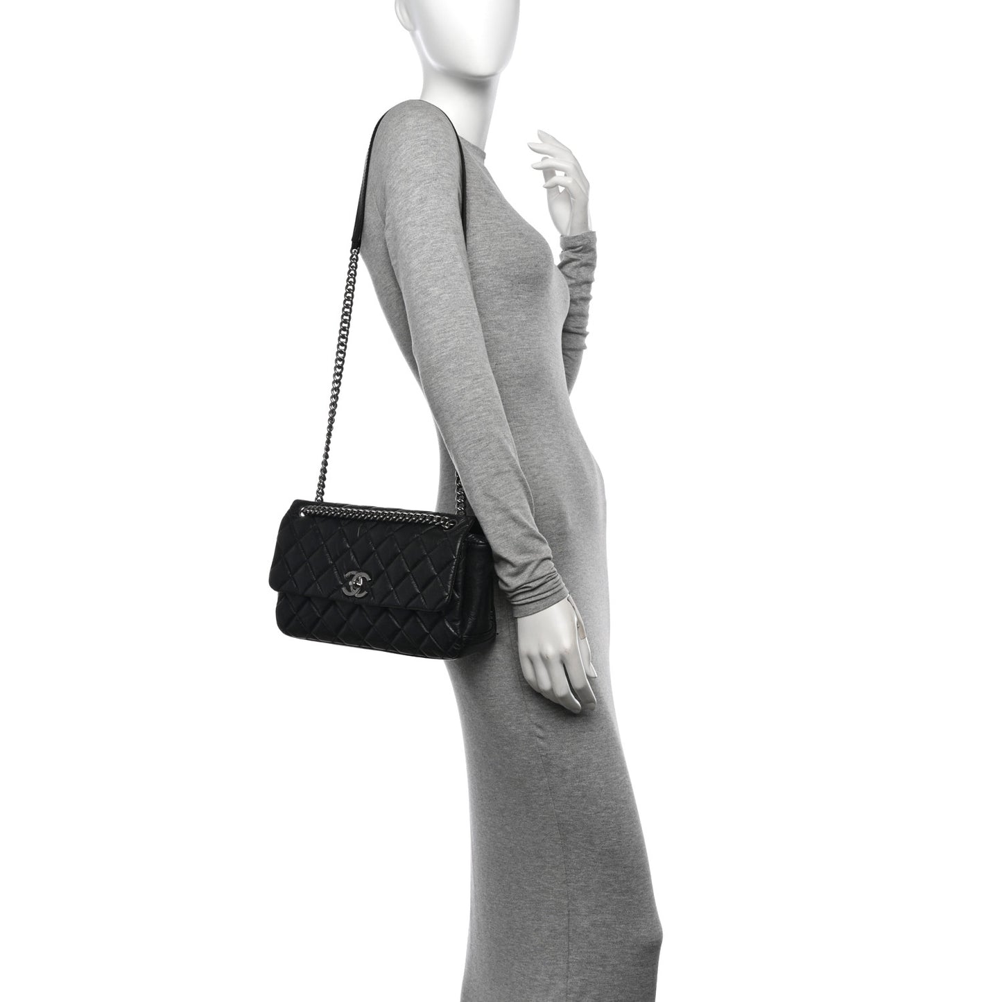 Aged Calfskin Quilted Small Lady Pearly Flap Black