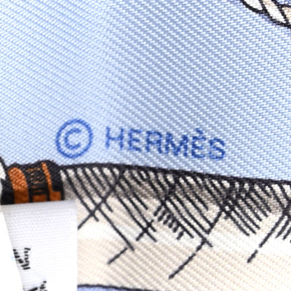 Hermes Silk Cavalcades Twilly Bleu Ciel Creme Vert 3 of 4