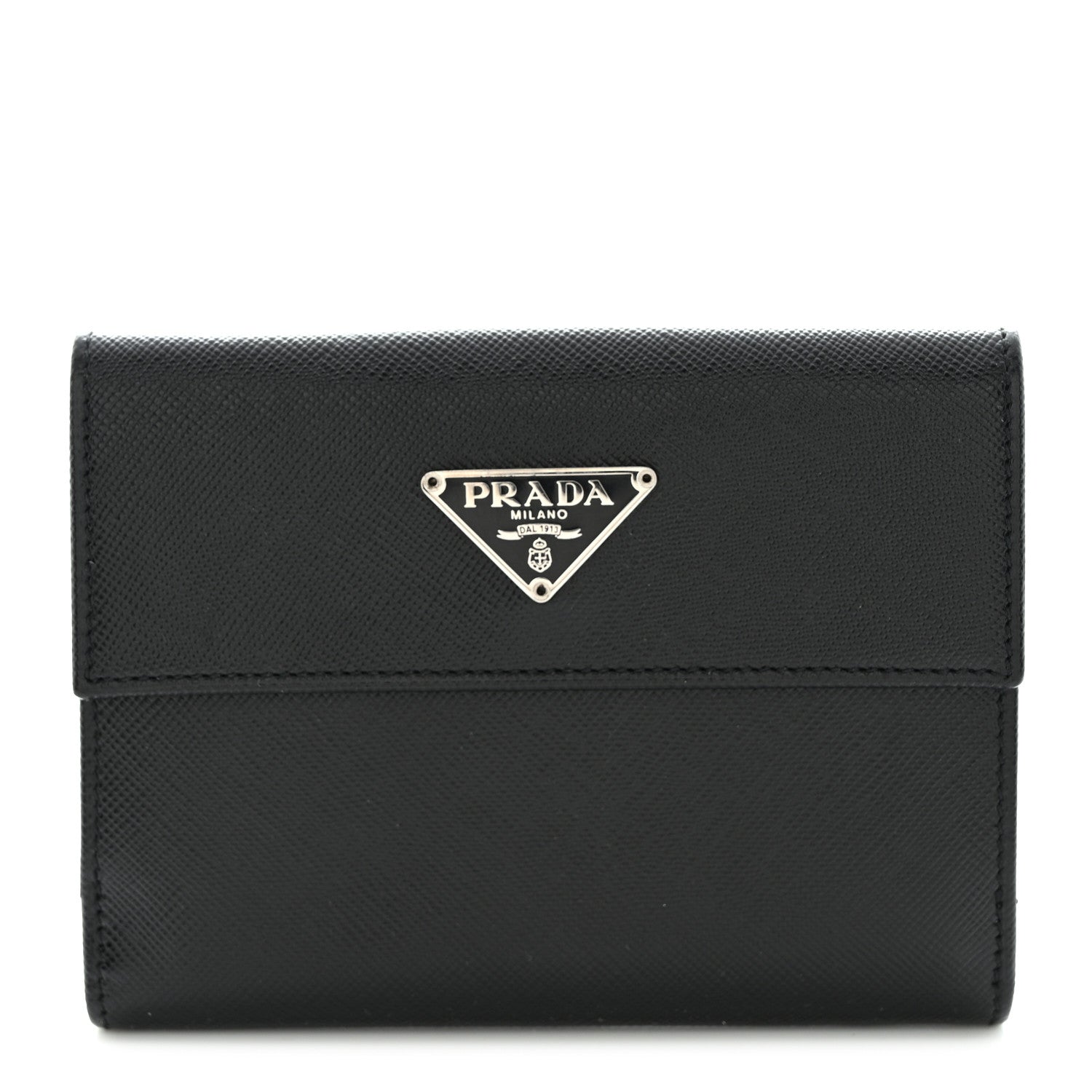 Prada Saffiano Tri-Fold Compact Wallet Black 1 of 10