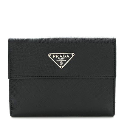 Prada Saffiano Tri-Fold Compact Wallet Black 1 of 10