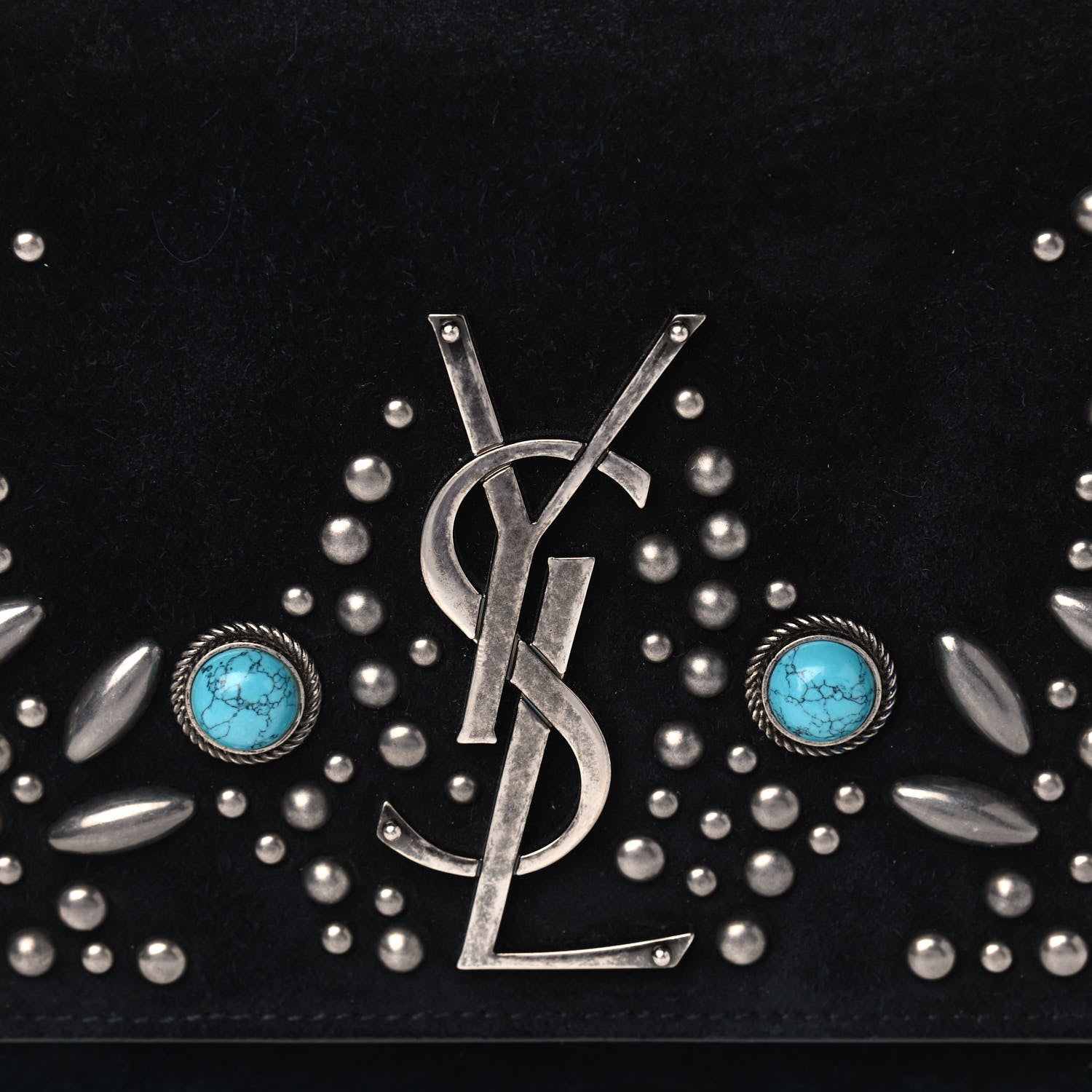 Saint Laurent Suede Small Monogram Stone Studded Kate Satchel Black Turquoise Coral 8 of 8