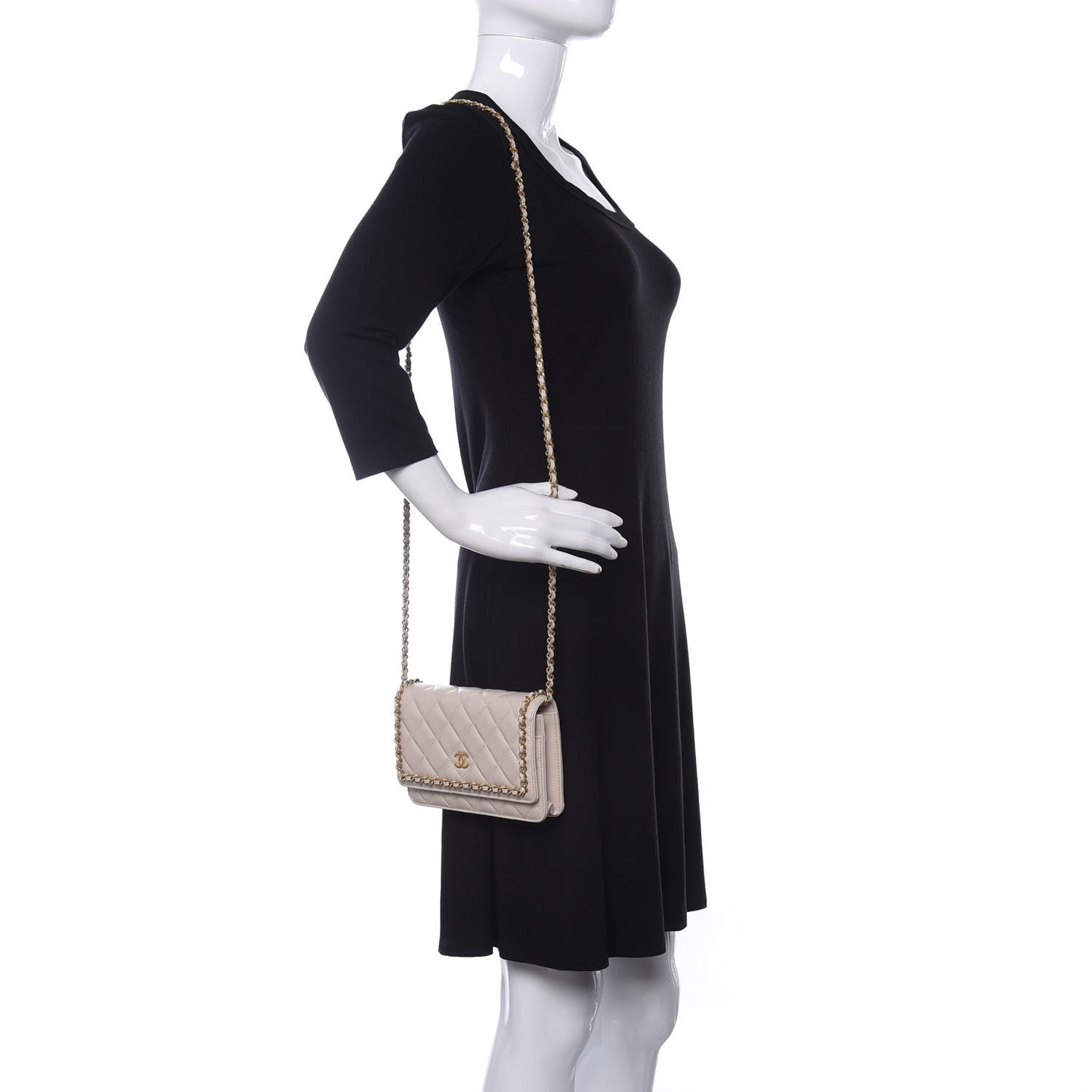 Lambskin Quilted Chain Around Wallet On Chain WOC Beige