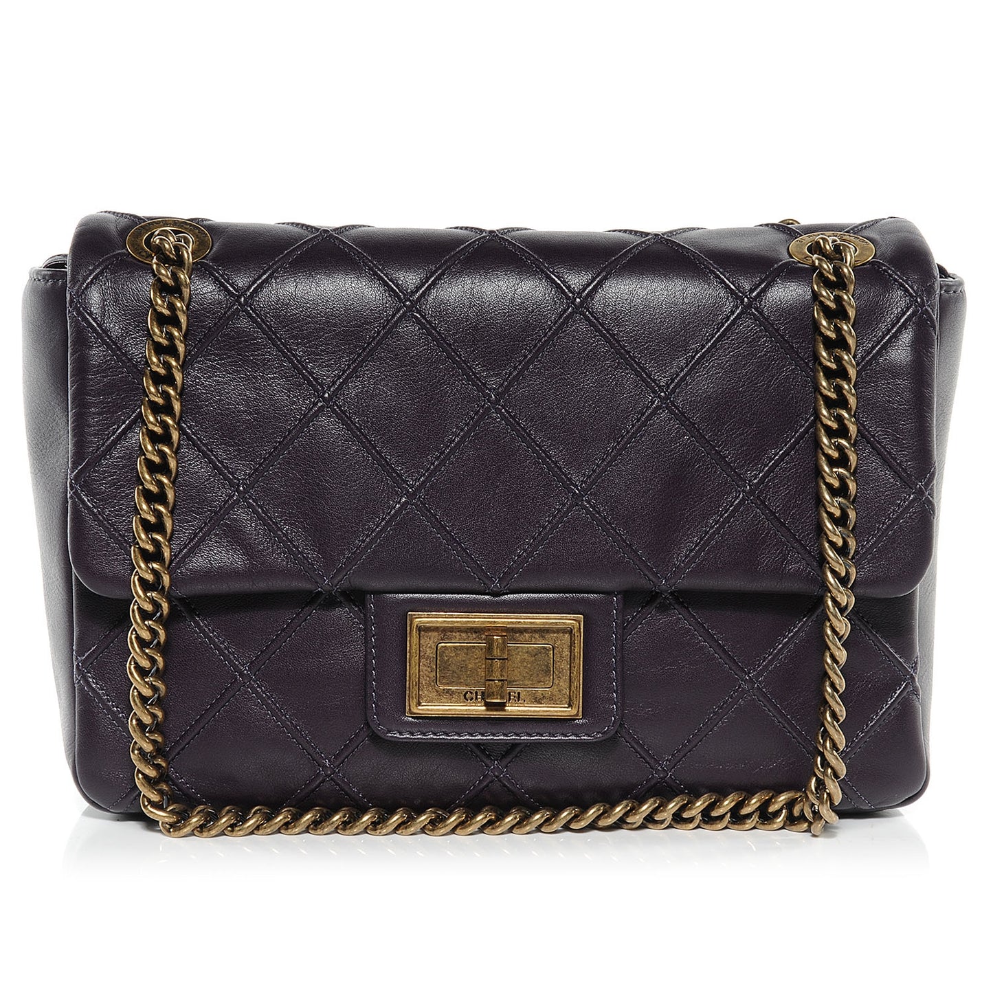 Calfskin Diamond Debossed Medium Cosmos Flap Plum