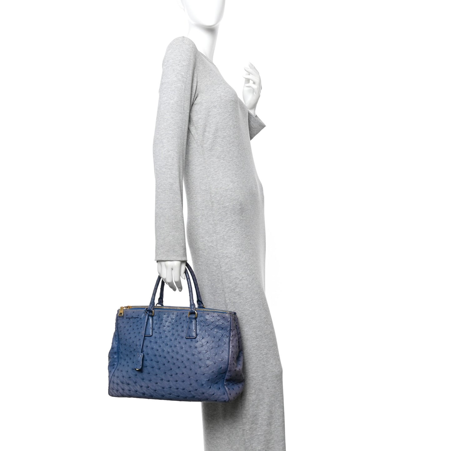 Ostrich Medium Galleria Double Zip Tote Cobalto