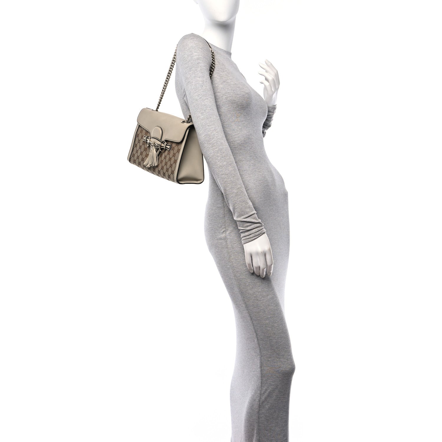Gucci Monogram Margaux Calfskin Medium Emily Chain Shoulder Bag Beige Ebony Mystic White 2 of 14