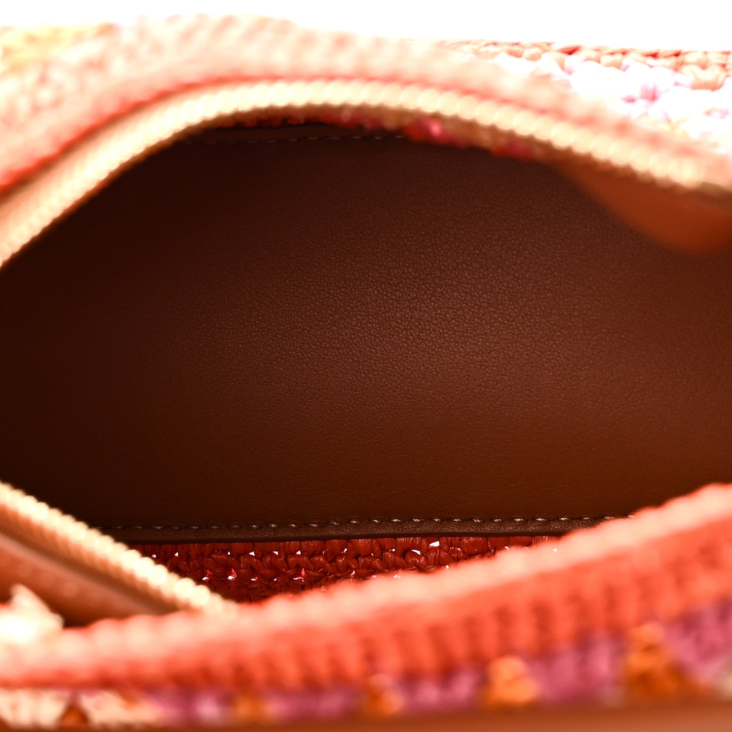 Raffia Crochet Calfskin Paula's Ibiza Mini Puzzle Edge Bag Bright Orange Pink