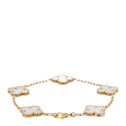 Van Cleef & Arpels 18K Yellow Gold Mother of Pearl 5 Motifs Vintage Alhambra Bracelet 2 of 4
