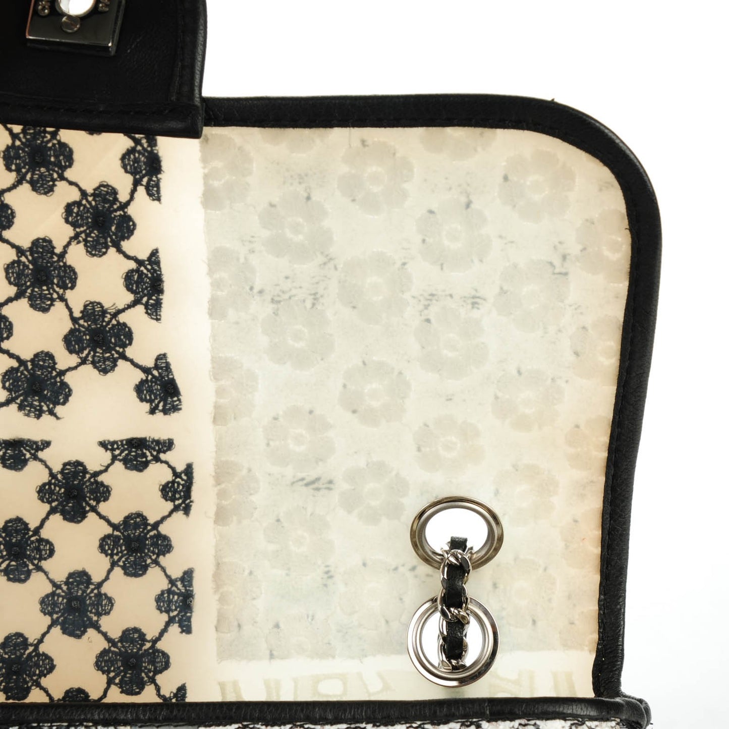 Tweed Patchwork Medium Single Flap Black