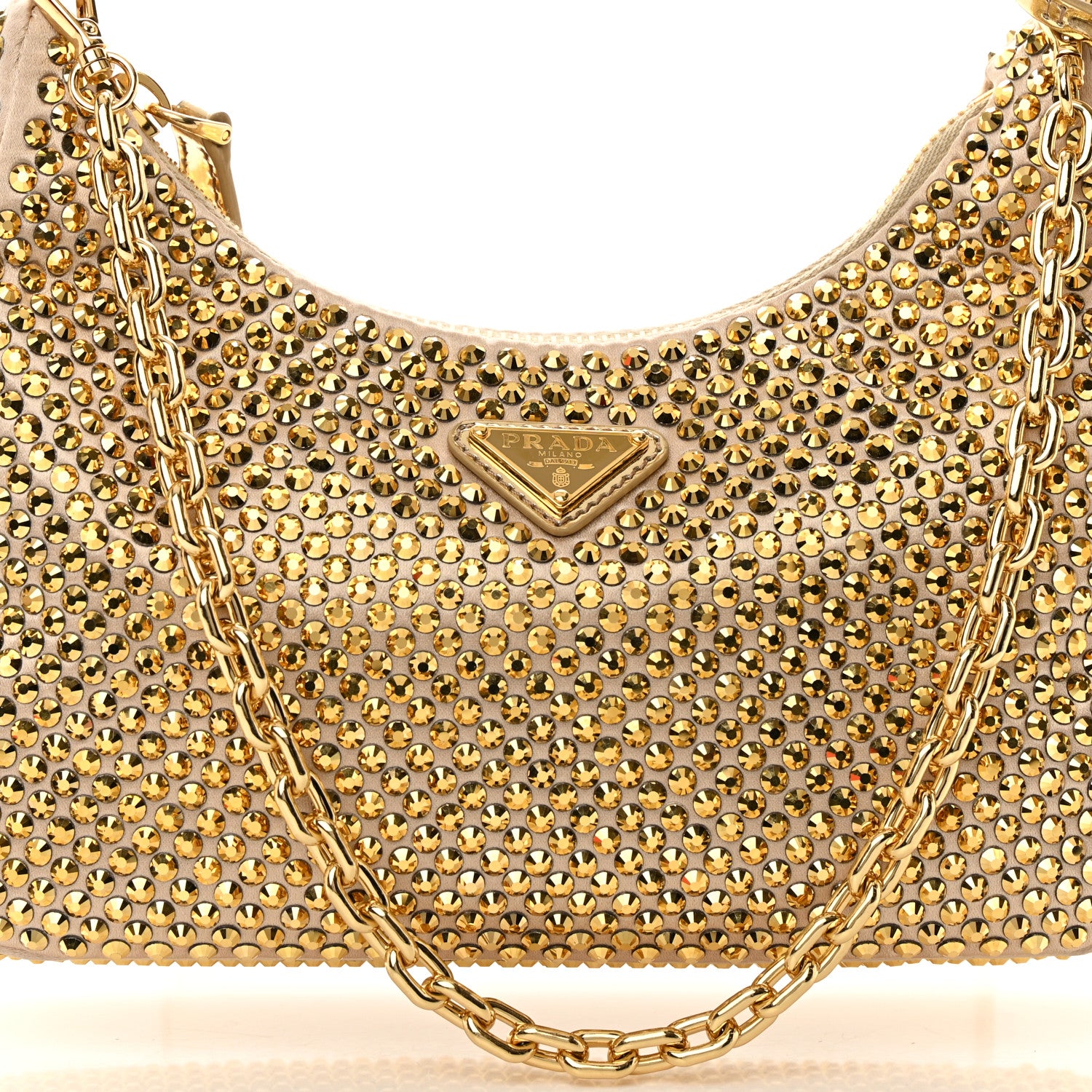 Prada Satin Crystal Re-Edition 2005 Shoulder Bag Platino 9 of 14