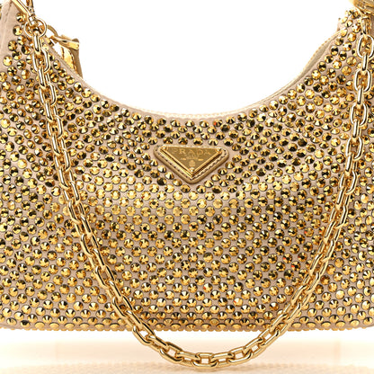 Prada Satin Crystal Re-Edition 2005 Shoulder Bag Platino 9 of 14