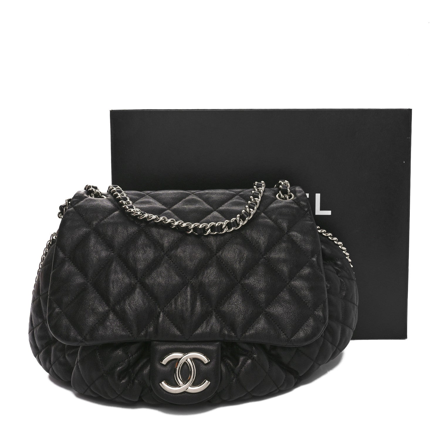Chanel Washed Lambskin Quilted Large Chain Around Messenger Black 12 of 12