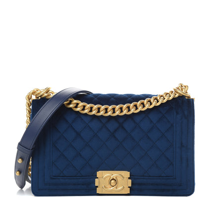 Chanel Velvet Quilted Medium Boy Flap Dark Blue 1 of 14