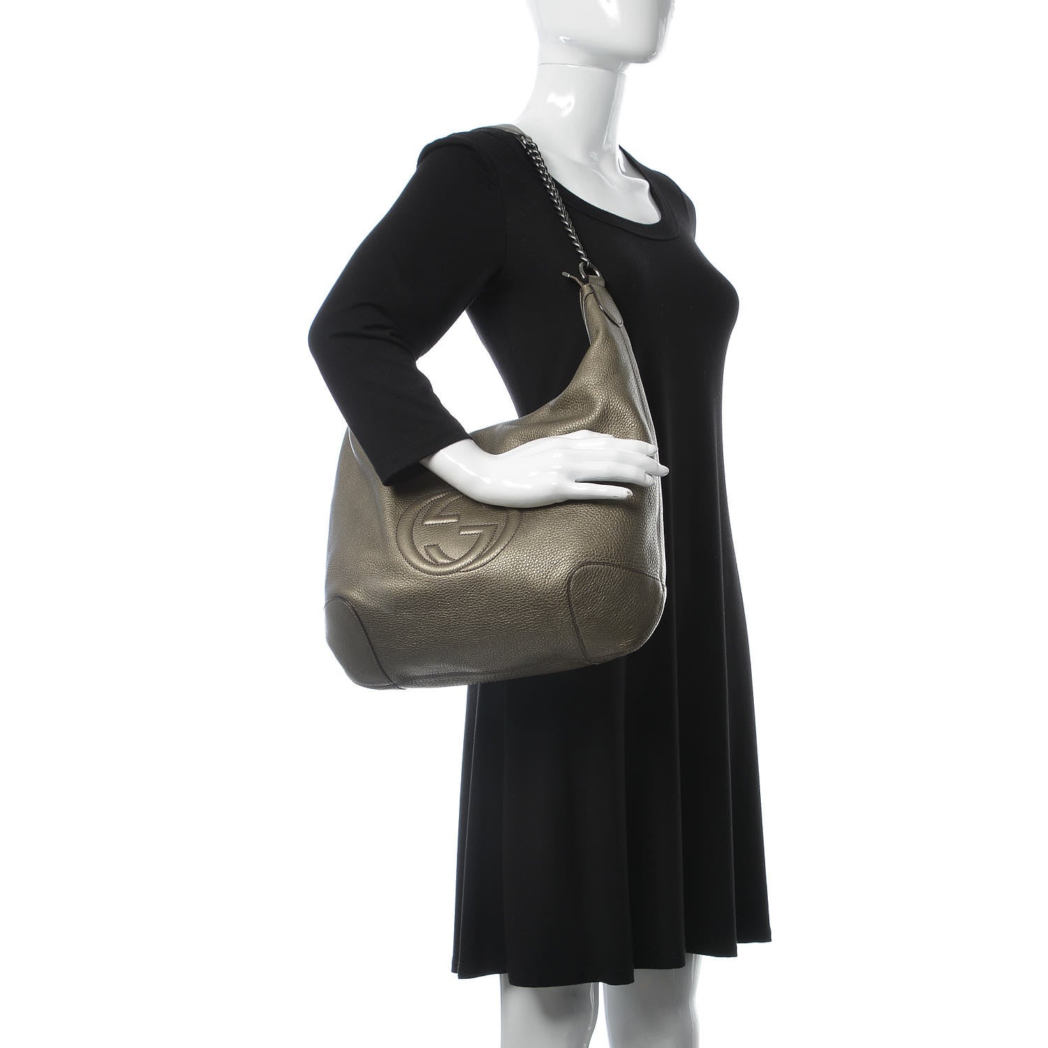 Gucci Metallic Pebbled Calfskin Medium Soho Chain Hobo Sasso 2 of 10