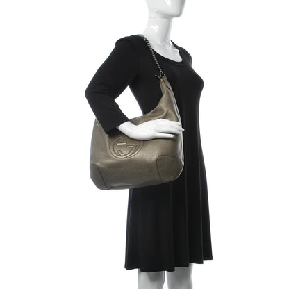 Gucci Metallic Pebbled Calfskin Medium Soho Chain Hobo Sasso 2 of 10