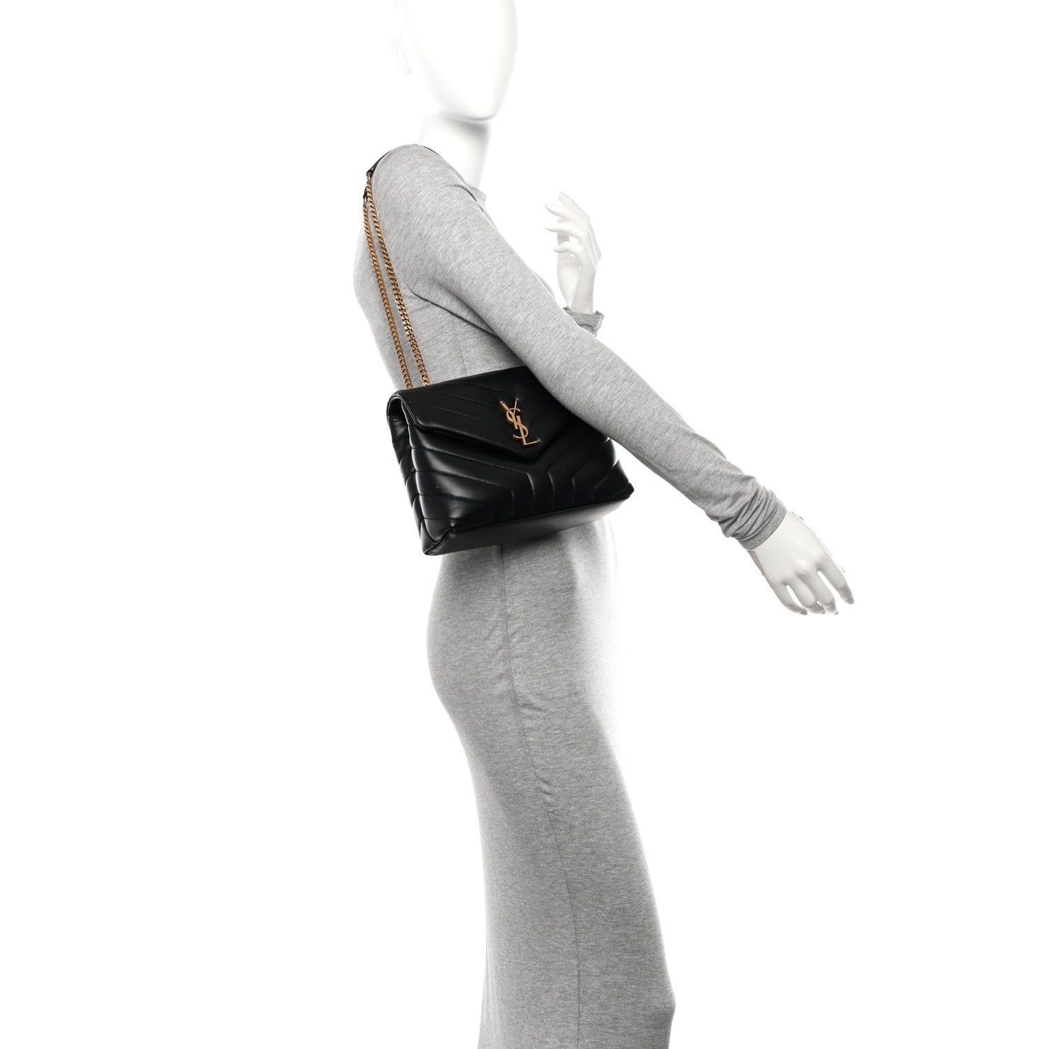 Saint Laurent Calfskin Y Quilted Monogram Small Loulou Chain Satchel Black 2 of 12