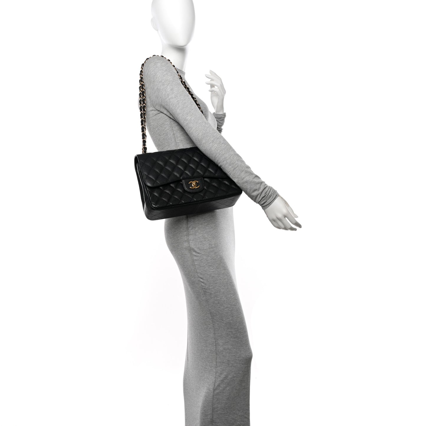 Caviar Quilted Jumbo Double Flap Black