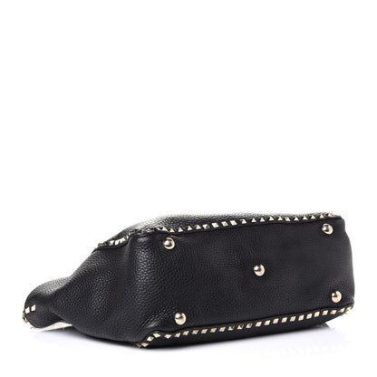 Valentino Garavani Pebbled Calfskin Medium Rockstud Tote Black 6 of 20
