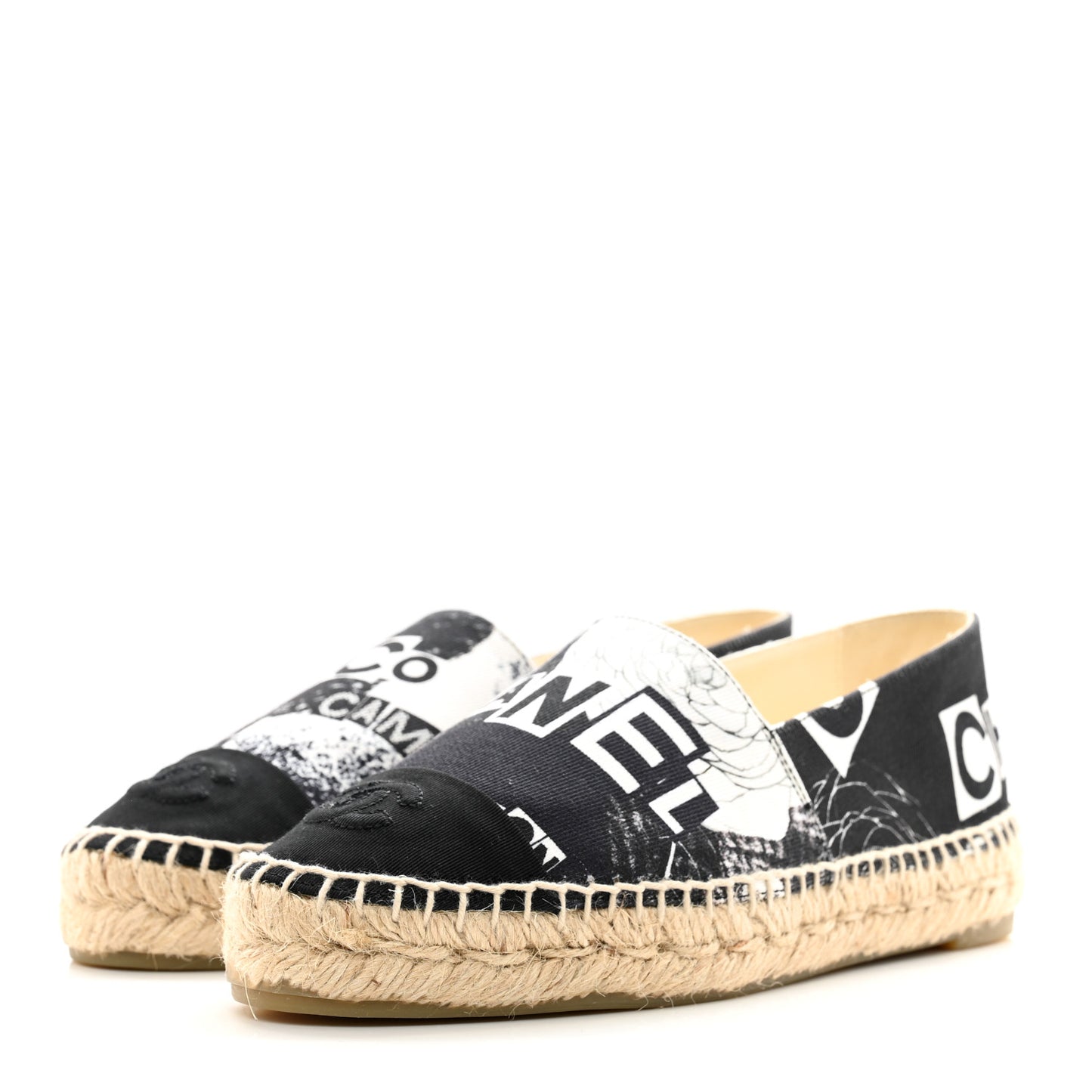 Printed Canvas Grosgrain 31 Rue Cambon Espadrilles 36 Black White