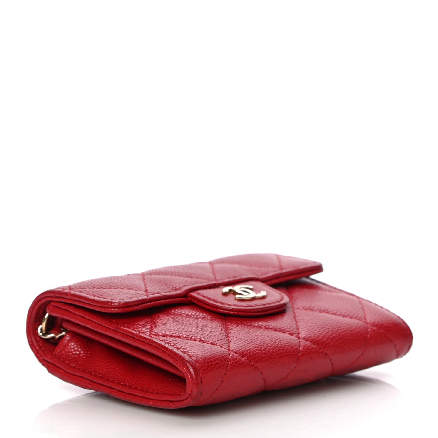 Caviar Quilted Flap Card Holder On Chain Red