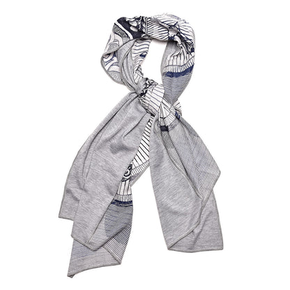 Hermes Cashmere Silk Double Jeu Suite Et Poursuite Scarf Gris Chine Marine Gris 1 of 5