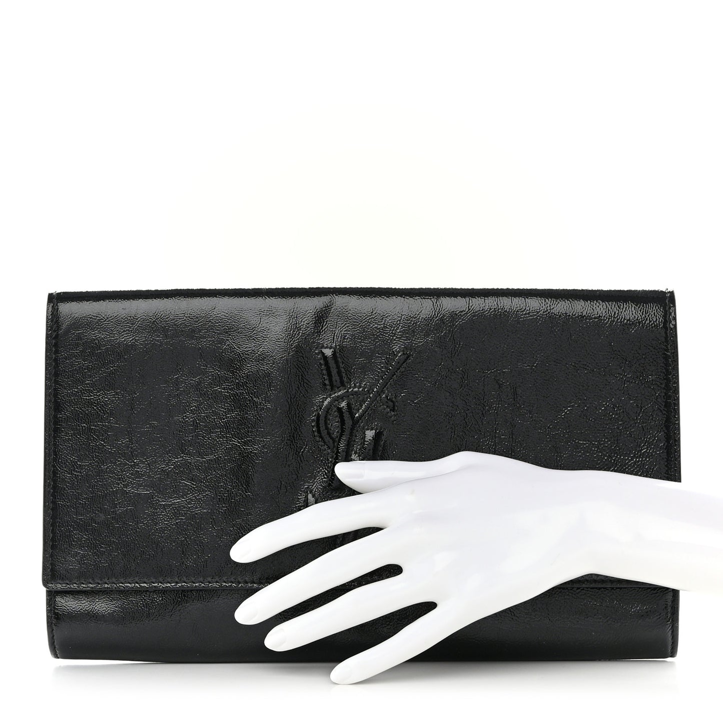 Textured Patent Monogram Large Belle De Jour Clutch Black