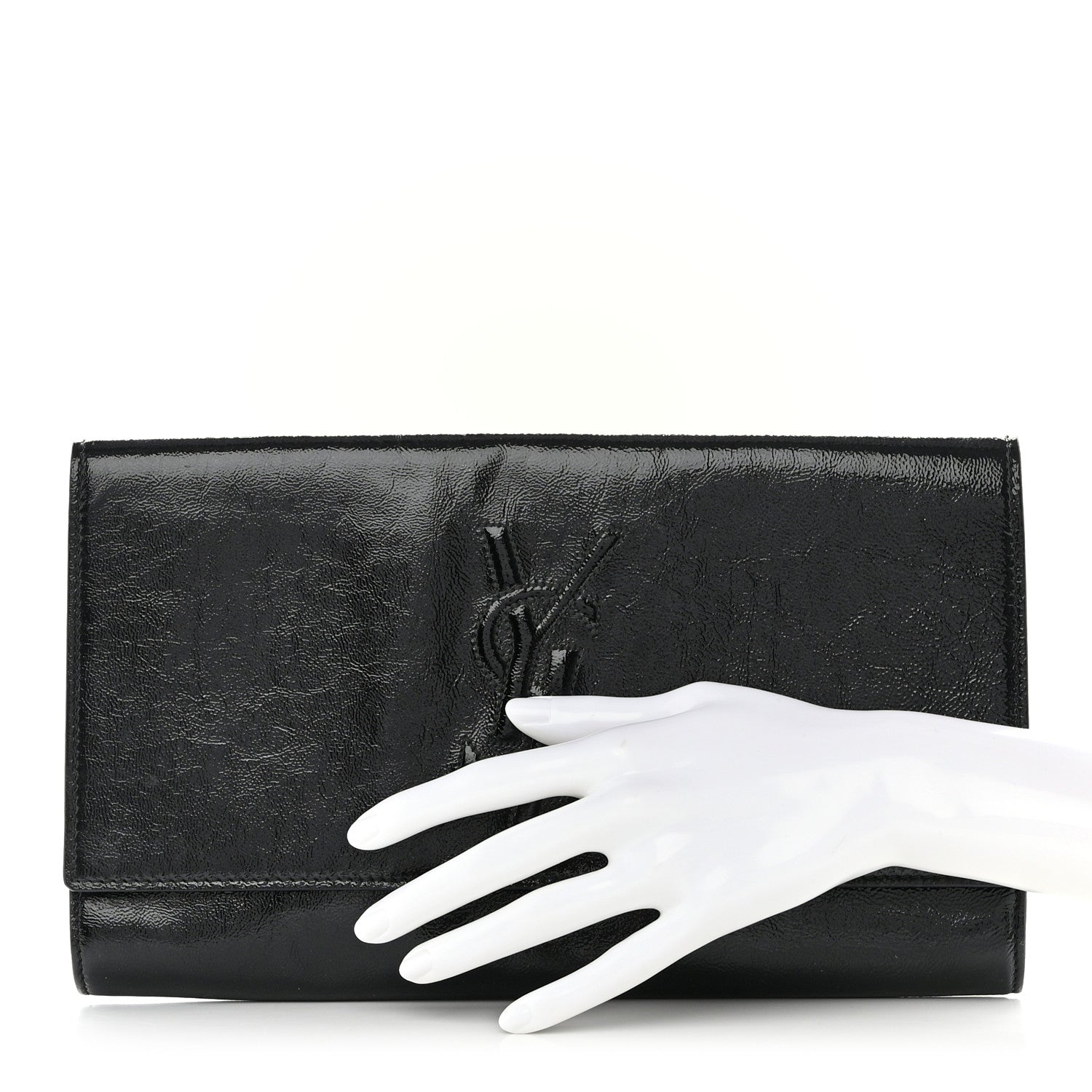 Saint Laurent Textured Patent Monogram Large Belle De Jour Clutch Black 2 of 9