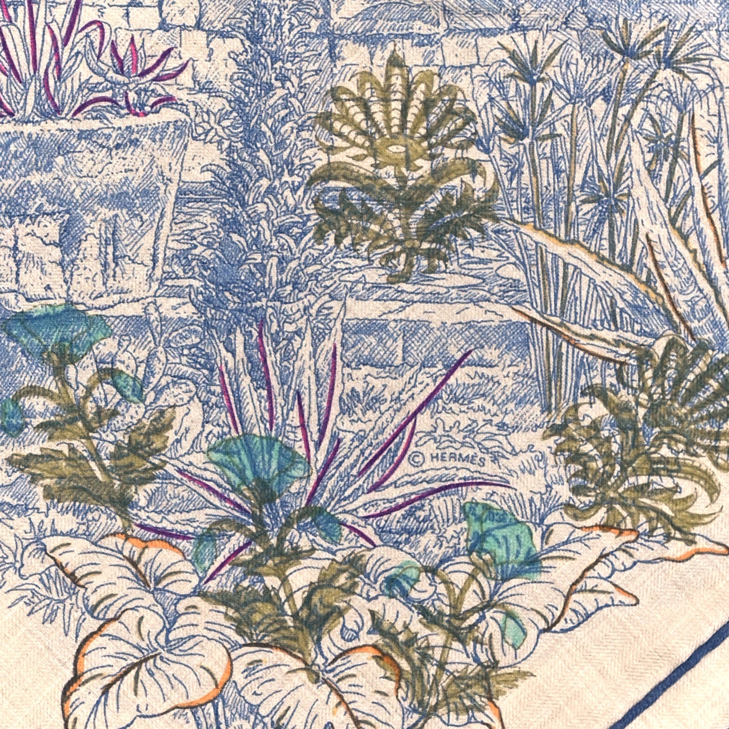 Hermes Chale Cashemire Le Jardin De Leila Au Bloc Shawl 140 Naturel Encre Multi 4 of 5