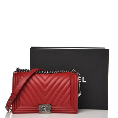 Chanel Calfskin Chevron Quilted New Medium Boy Flap Dark Red 6 of 6
