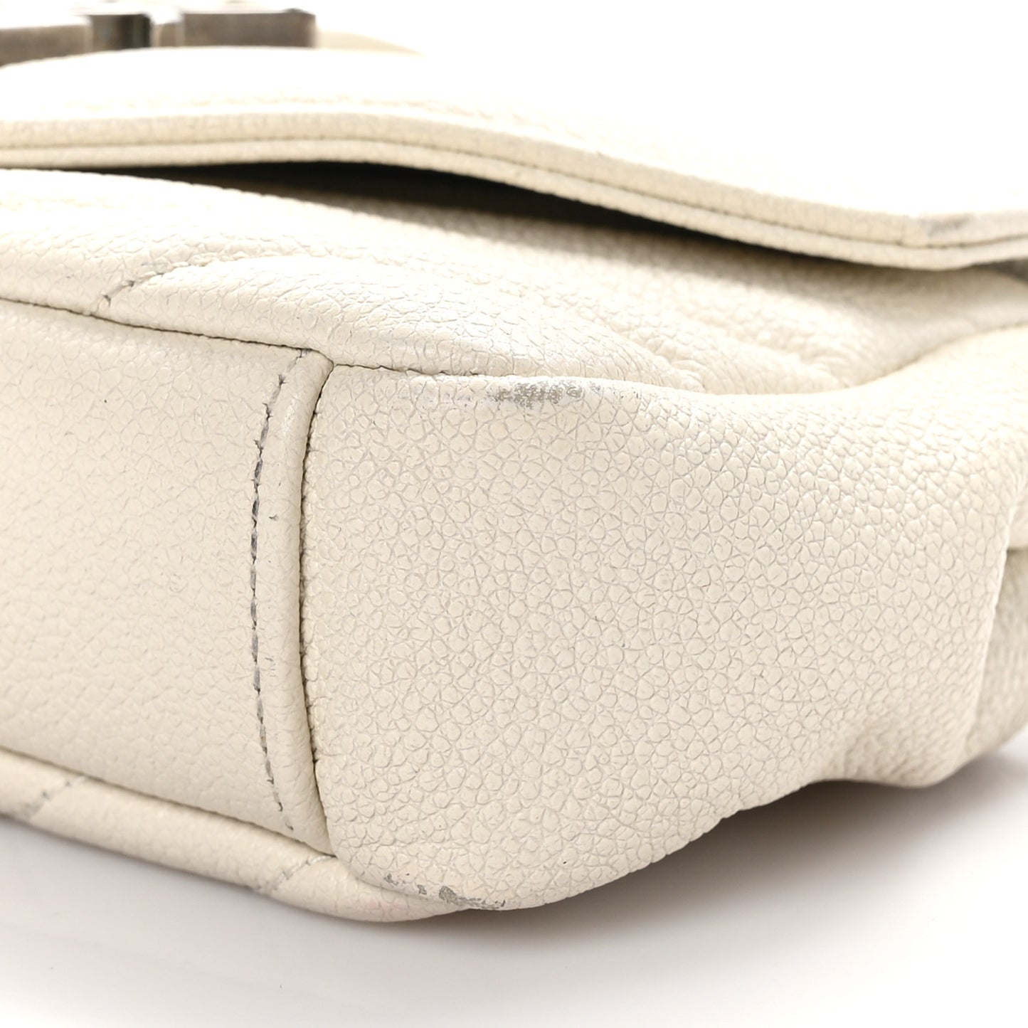 Grained Calfskin Matelassé Chevron Monogram Classic Baby Chain Bag White